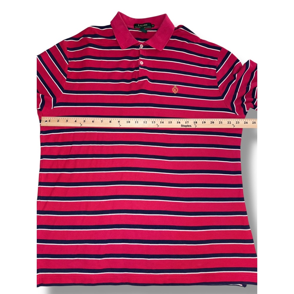 Lauren Ralph Lauren XL Striped Polo Shirt Red White Blue‎ Crest Logo - Picture 4 of 7